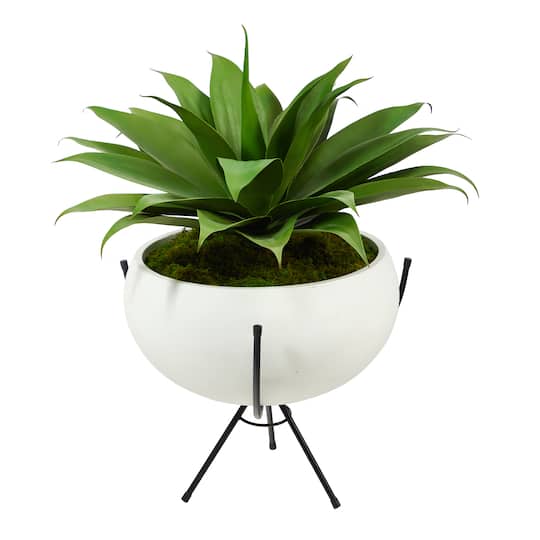 2.5ft. Agave Plant in White Planter with Metal Stand